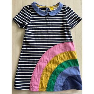 Mini Boden Striped Rainbow Appliqué Dress Size 3/4 VGUC